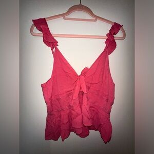 Pink tie front tank top